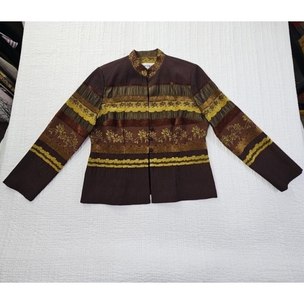 Danny & Nicole Jacket Women's Size 16P Boho Brown‎ Long Sleeve Button Up Blazer